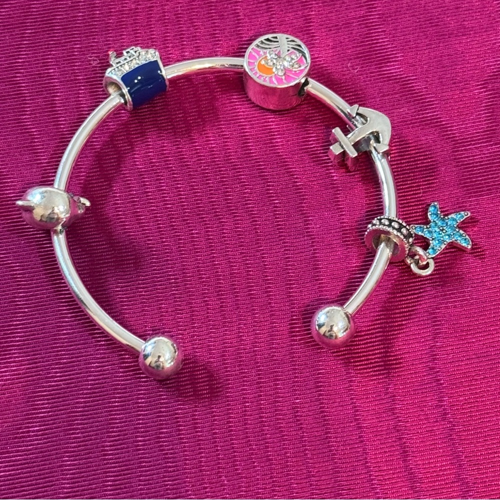 Carnival Cruise Charm Bracelet Silver with 5 Charms 8”